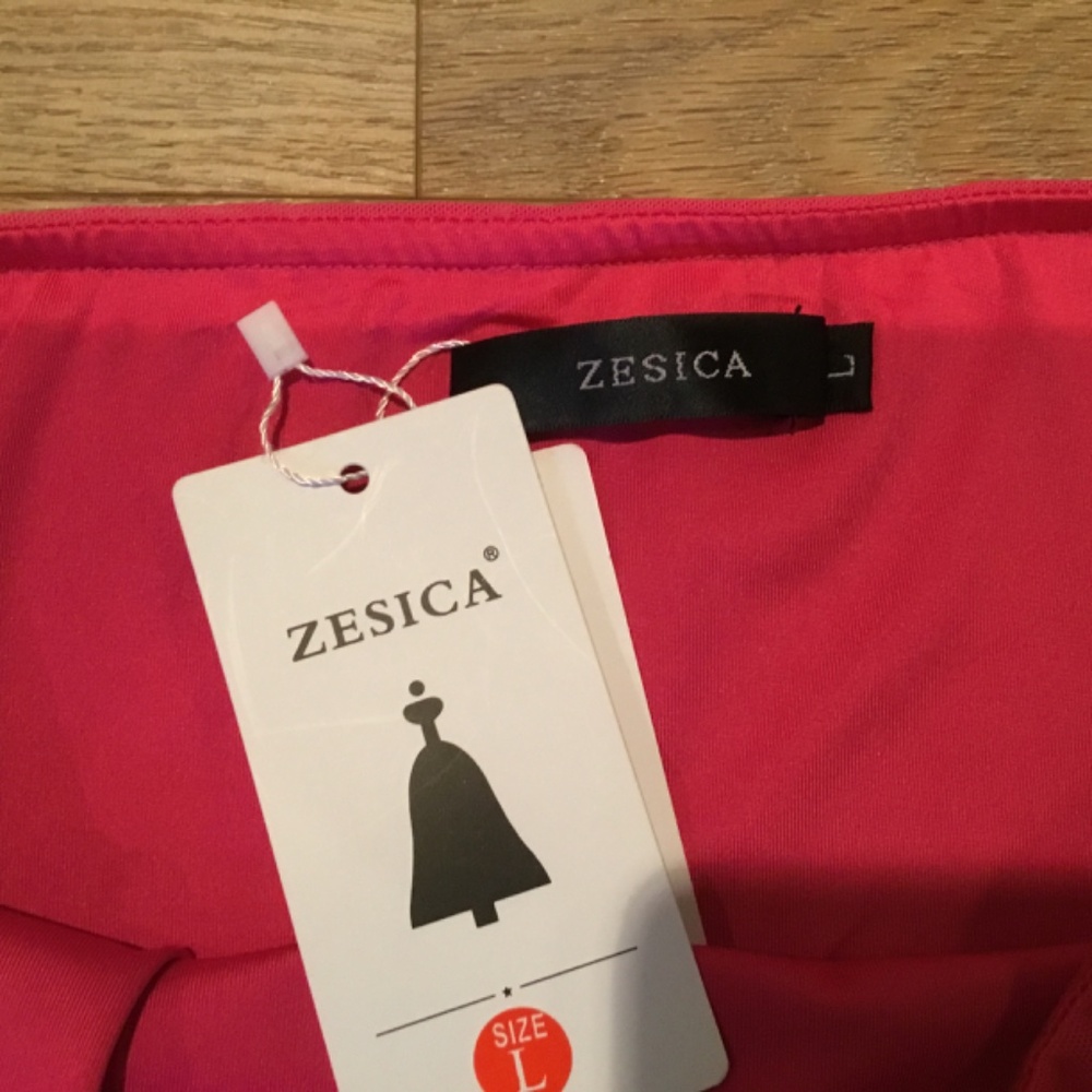 NWT Zesica Pink Off The Shoulder Ruffle Bodycon Midi Dress Size Large - Picture 7 of 8